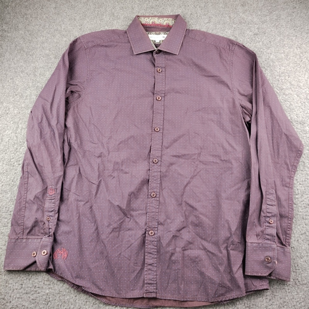 John Lennon Cotton Button Up Men Medium Geometric Red Blue Long Sleeve EUC